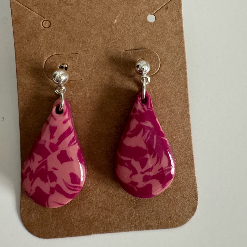 Handmade Clay Earrings- Pink and Purple Swirl